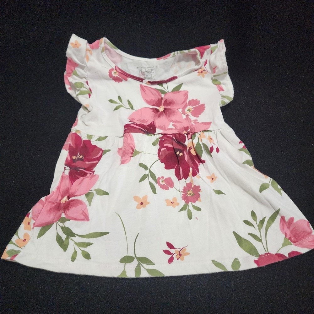 The Childrens Place Girls White Floral Ruffle Sleeve Dress‎ Size 2T